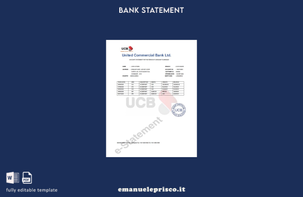 stile verificato Modello word di estratto conto bancario commerciale Bangladesh 